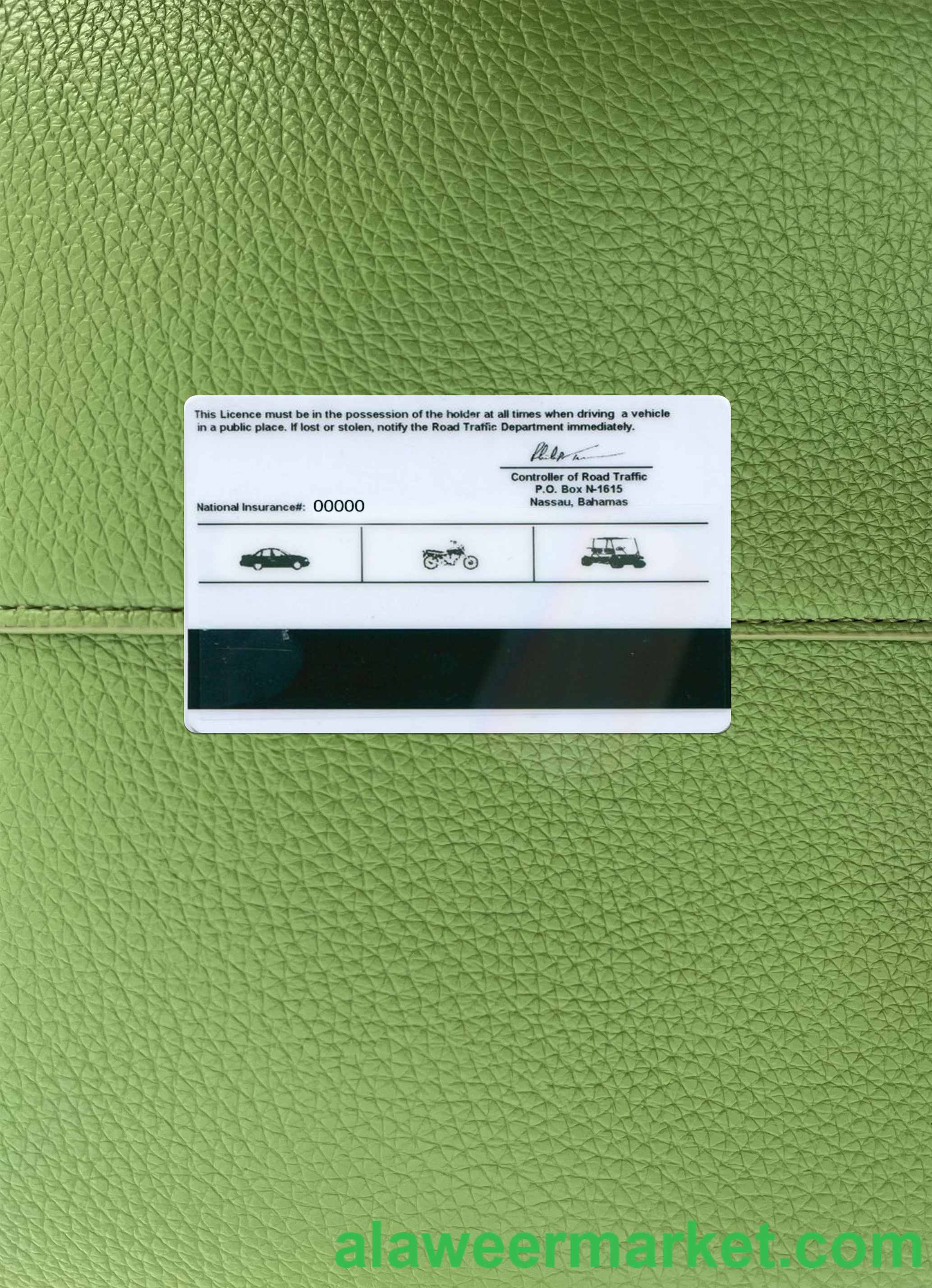 Bahamas driving license photolook back